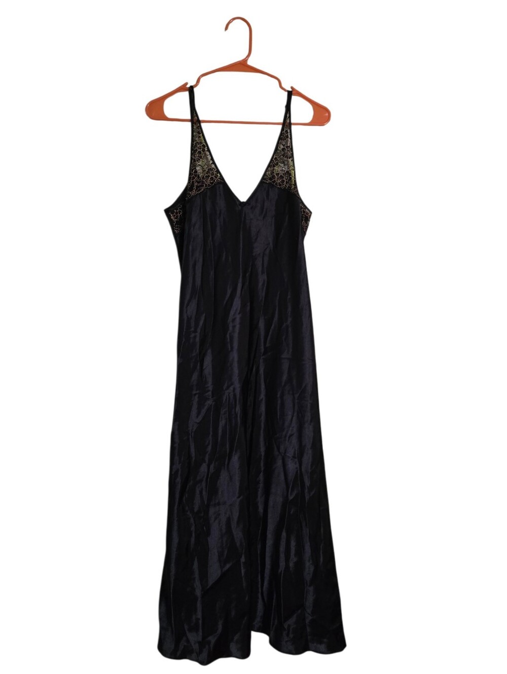 Vintage | Black V-Neck Slip Dress with Lace Trim
